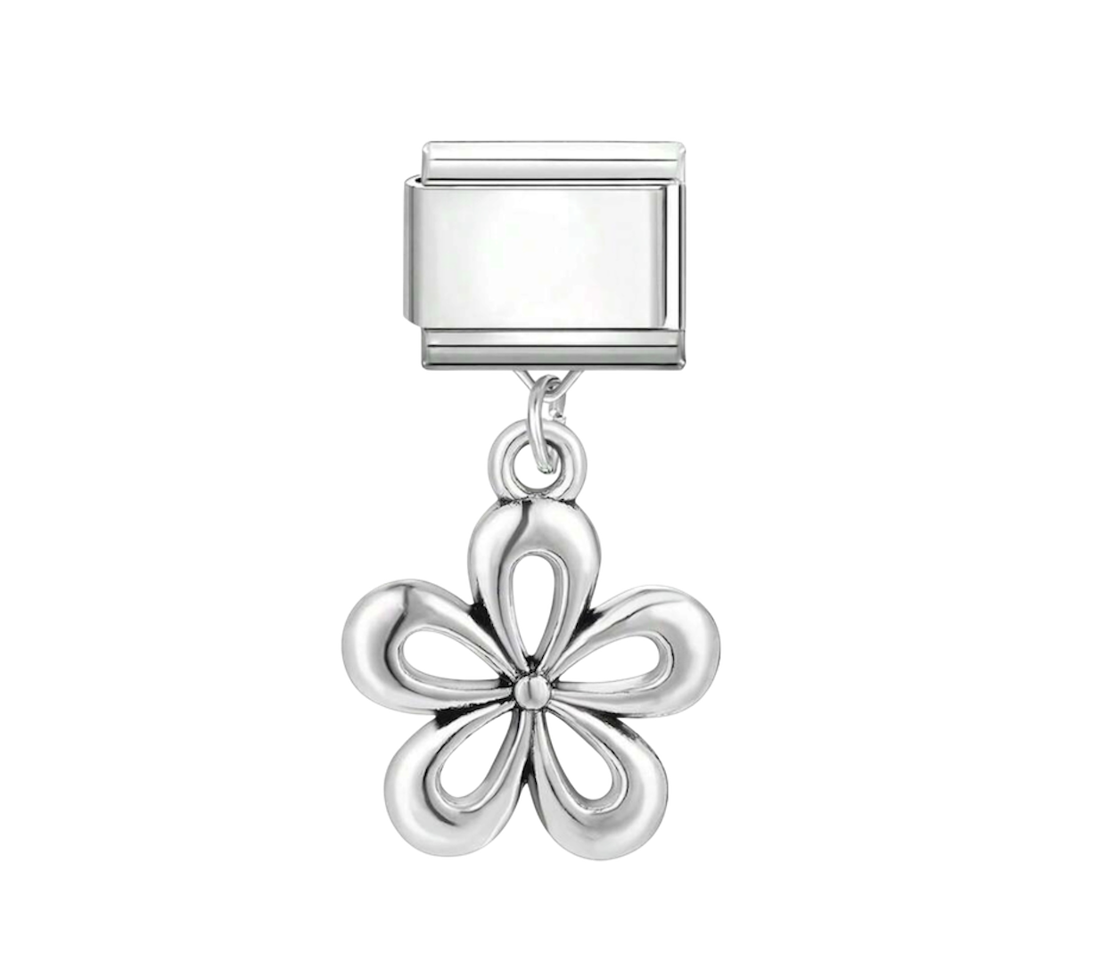 Dangling silver flower charm